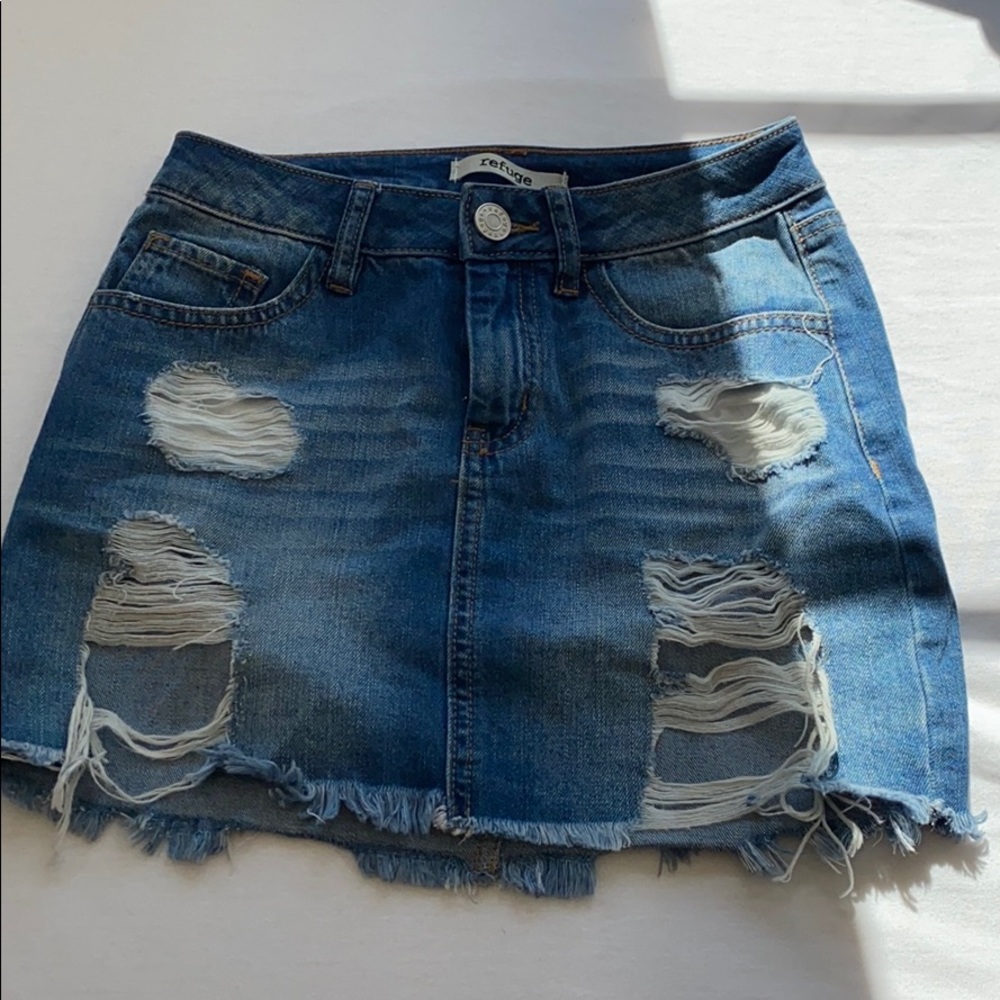 refuge denim ripped mini skirt